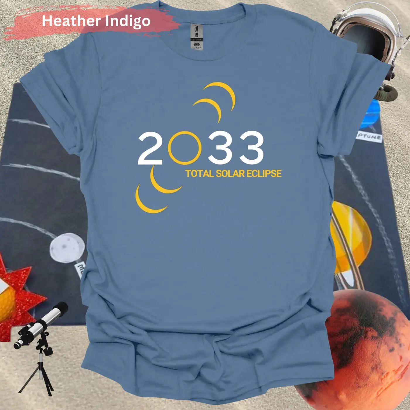 2033 Total Solar Eclipse Phases Minimalist Astronomical T-Shirt - Physical Item