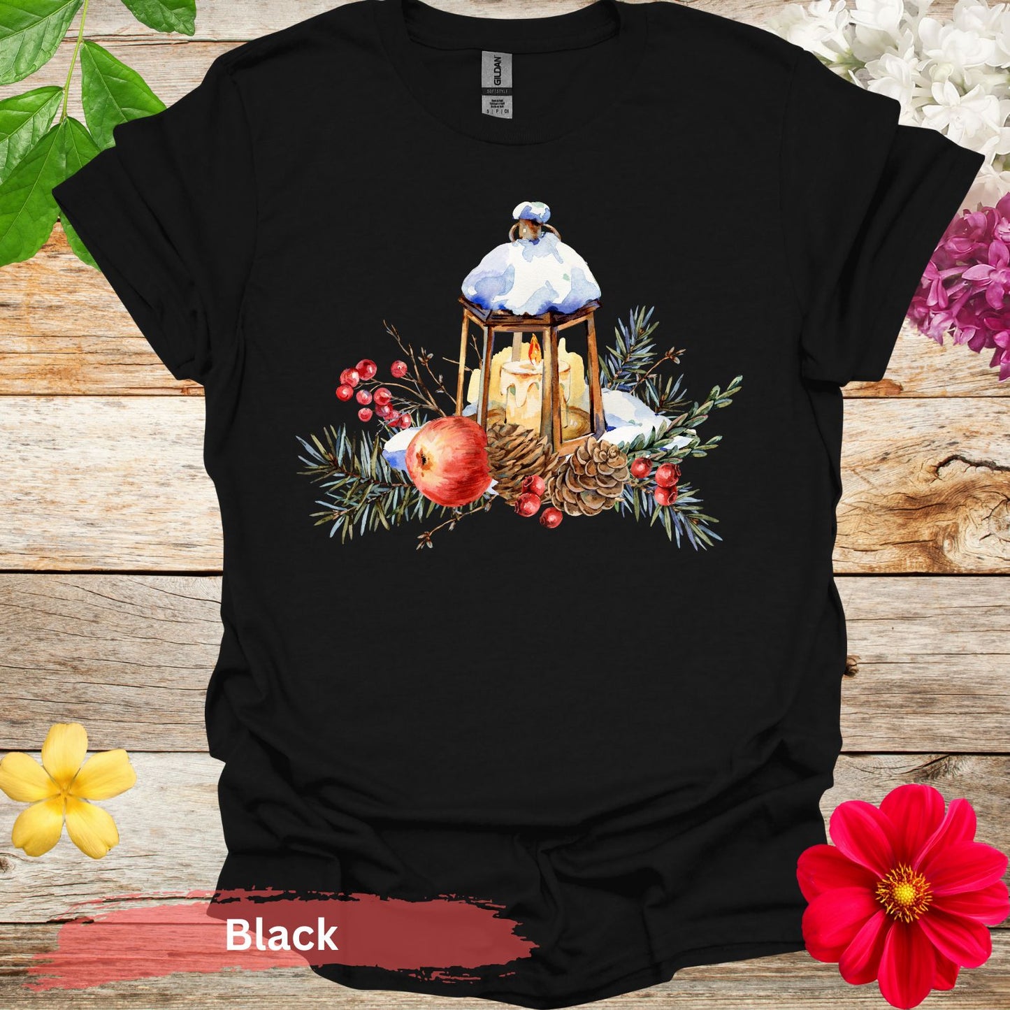 Pinecones and Apples T-Shirt - S / Black - Physical Item