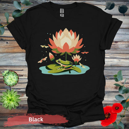 Frog on Lily Pad T-Shirt - S / Black - Physical Item