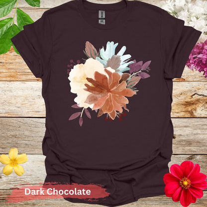 Colorful Floral Bouquet Design Graphic T-Shirt - S / Dark Chocolate - Physical Item