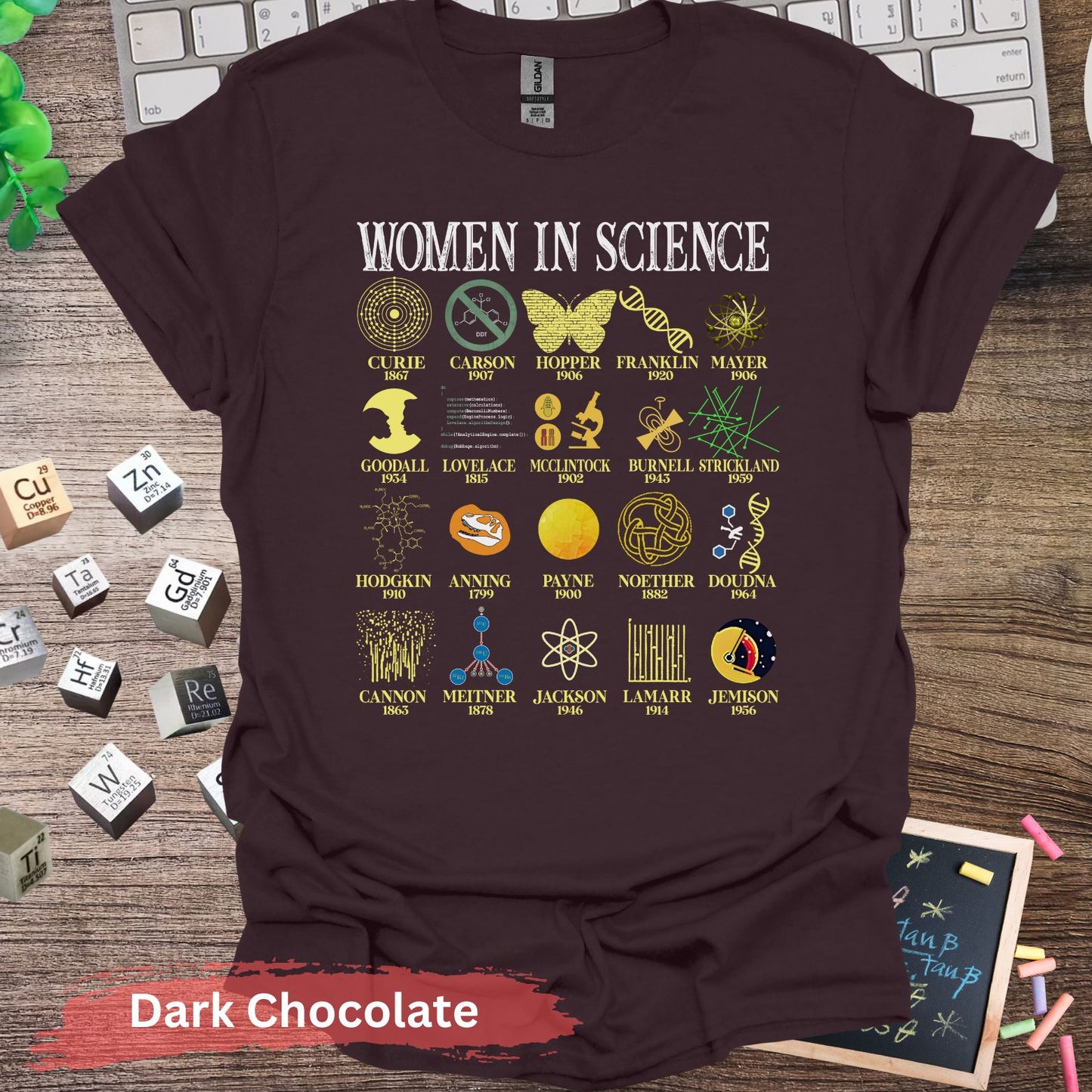 Inspirational Women in Science T-Shirt - Dark Chocolate / S - Physical Item