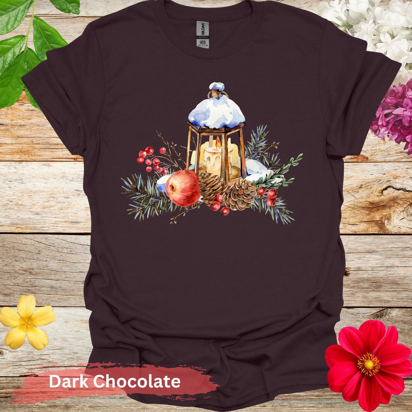 Pinecones and Apples T-Shirt - S / Dark Chocolate - Physical Item