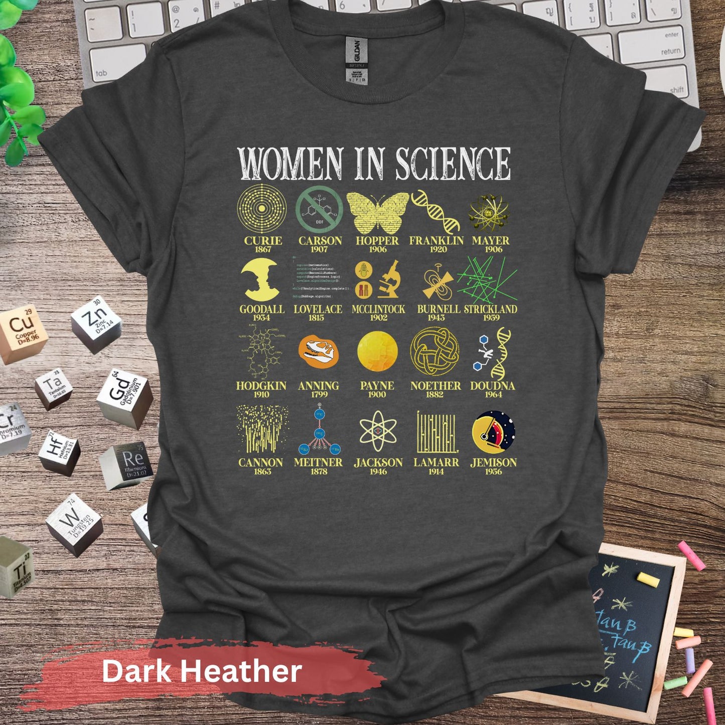 Inspirational Women in Science T-Shirt - Dark Heather / S - Physical Item