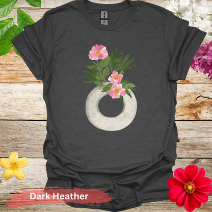 Watercolor Ikebana Camellia Floral T-Shirt - S / Dark Heather - Physical Item