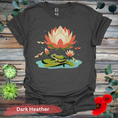 Frog on Lily Pad T-Shirt - S / Dark Heather - Physical Item