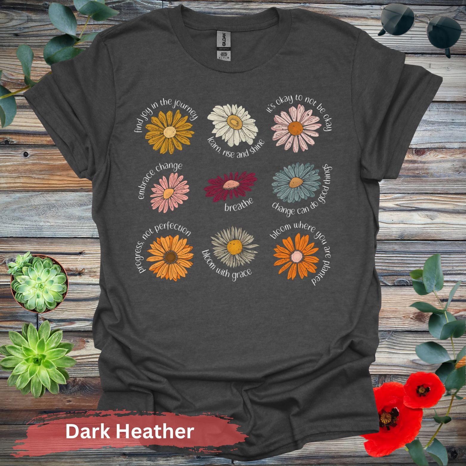 Inspirational Floral T-Shirt - S / Dark Heather - Physical Item