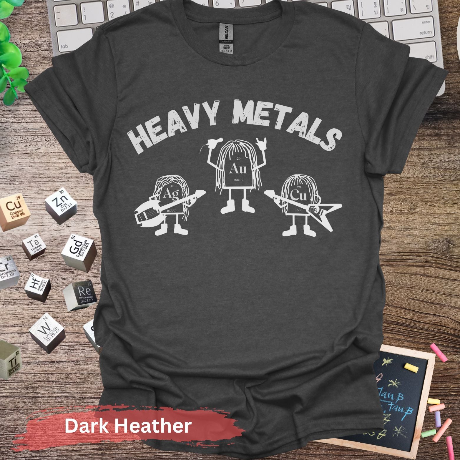 Heavy Metals Band Funny Chemistry T-shirt - Dark Heather / S - Physical Item