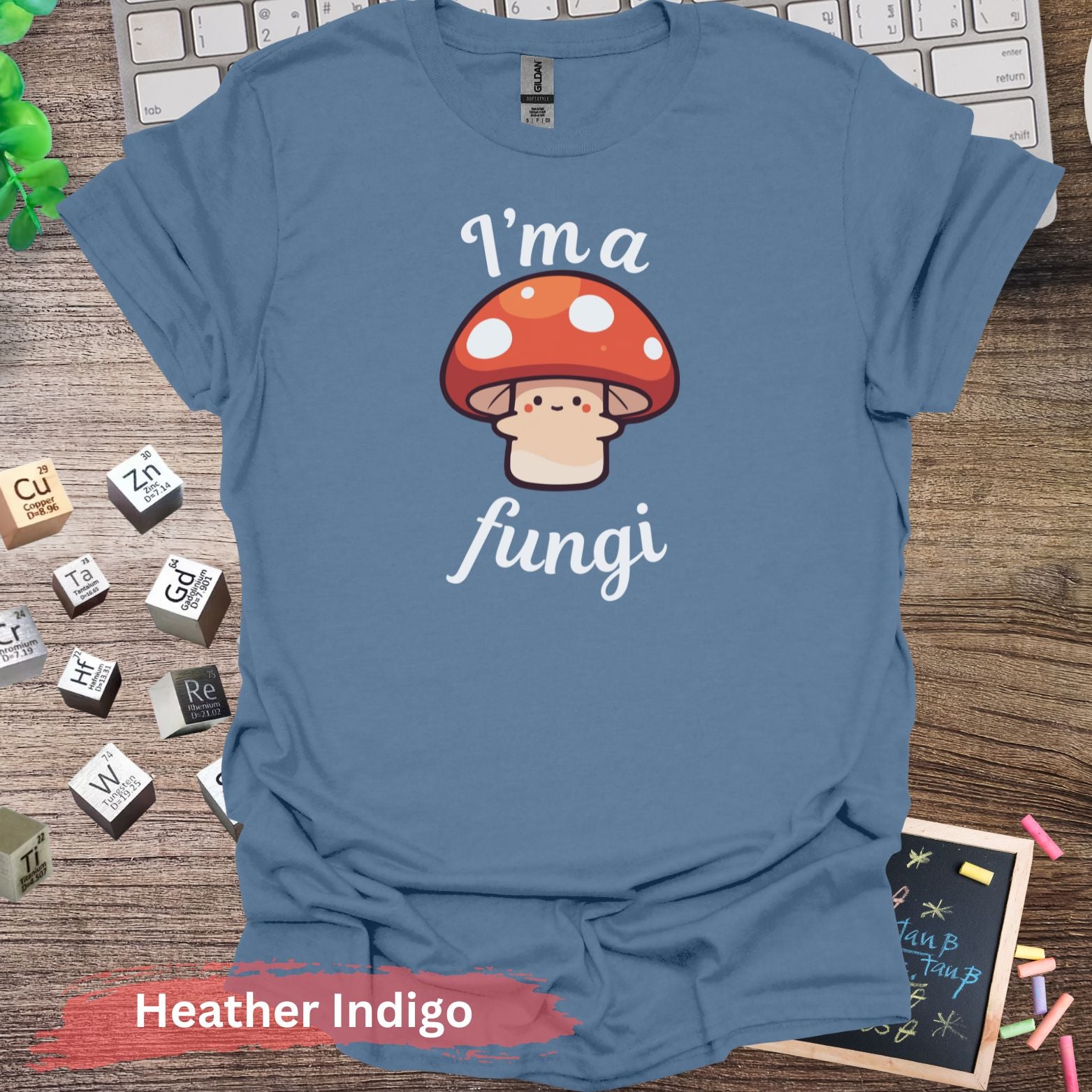 I’m a Fungi Pun Graphic T-shirt - S / Heather Indigo - Physical Item