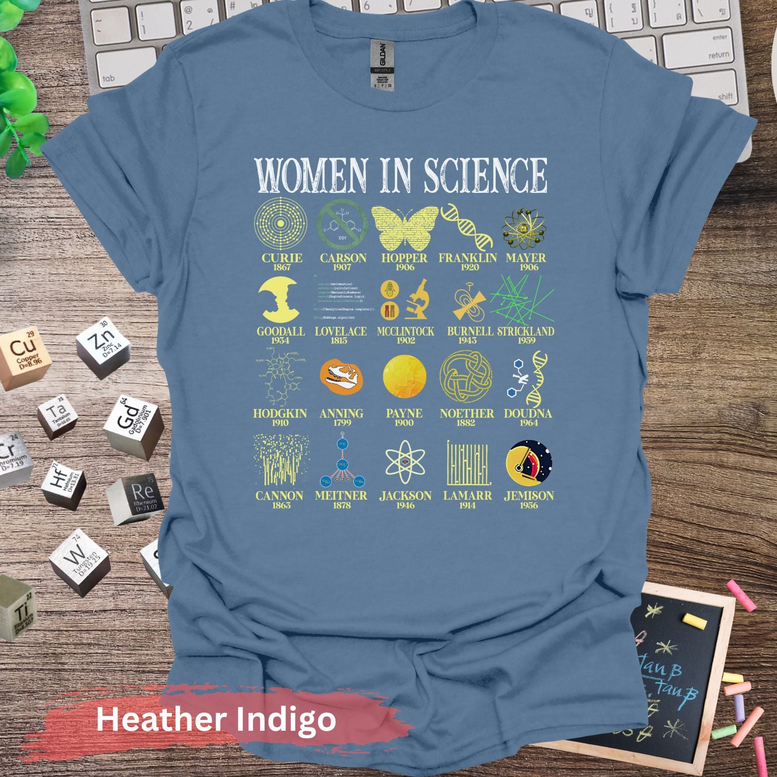 Inspirational Women in Science T-Shirt - Heather Indigo / S - Physical Item