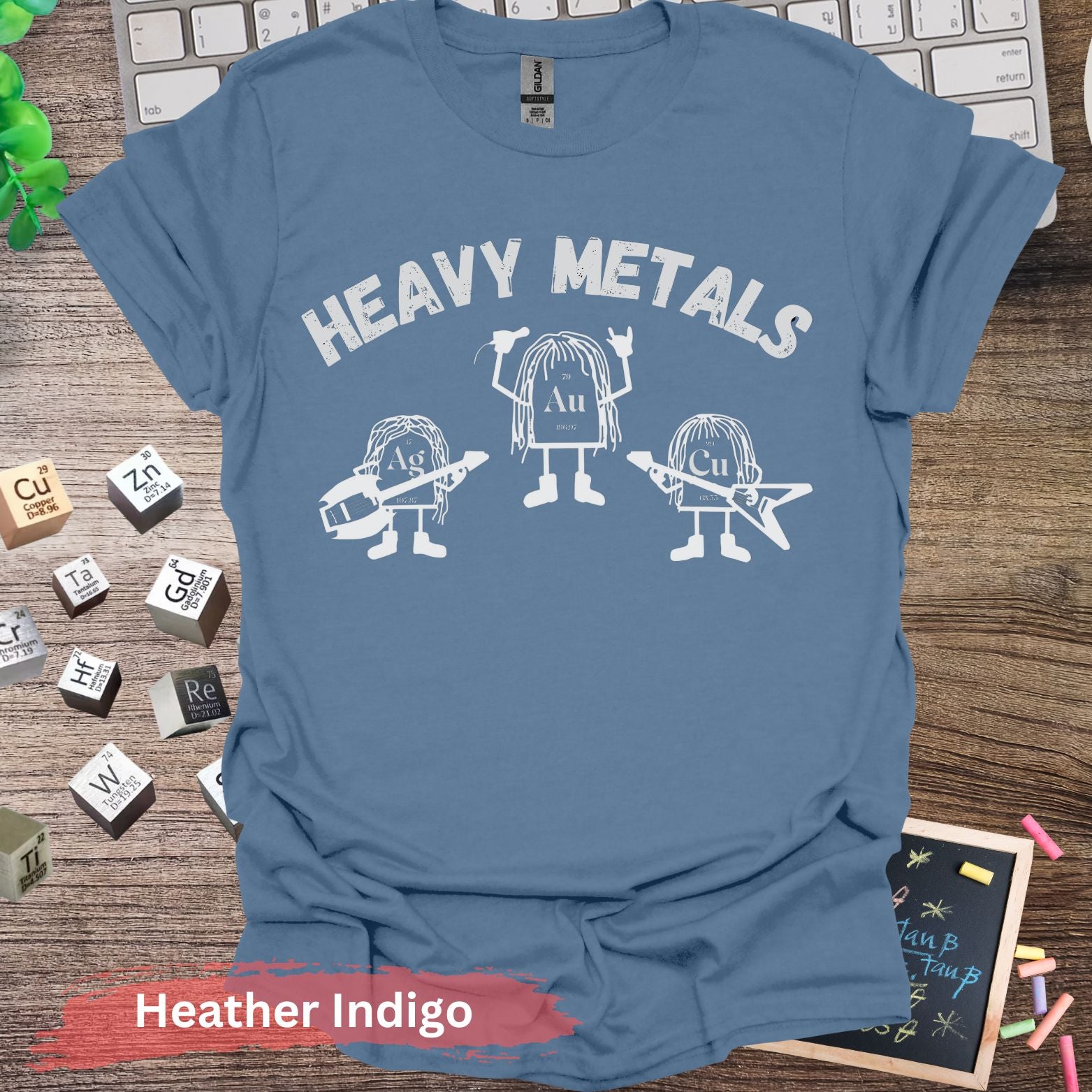 Heavy Metals Band Funny Chemistry T-shirt - Heather Indigo / S - Physical Item