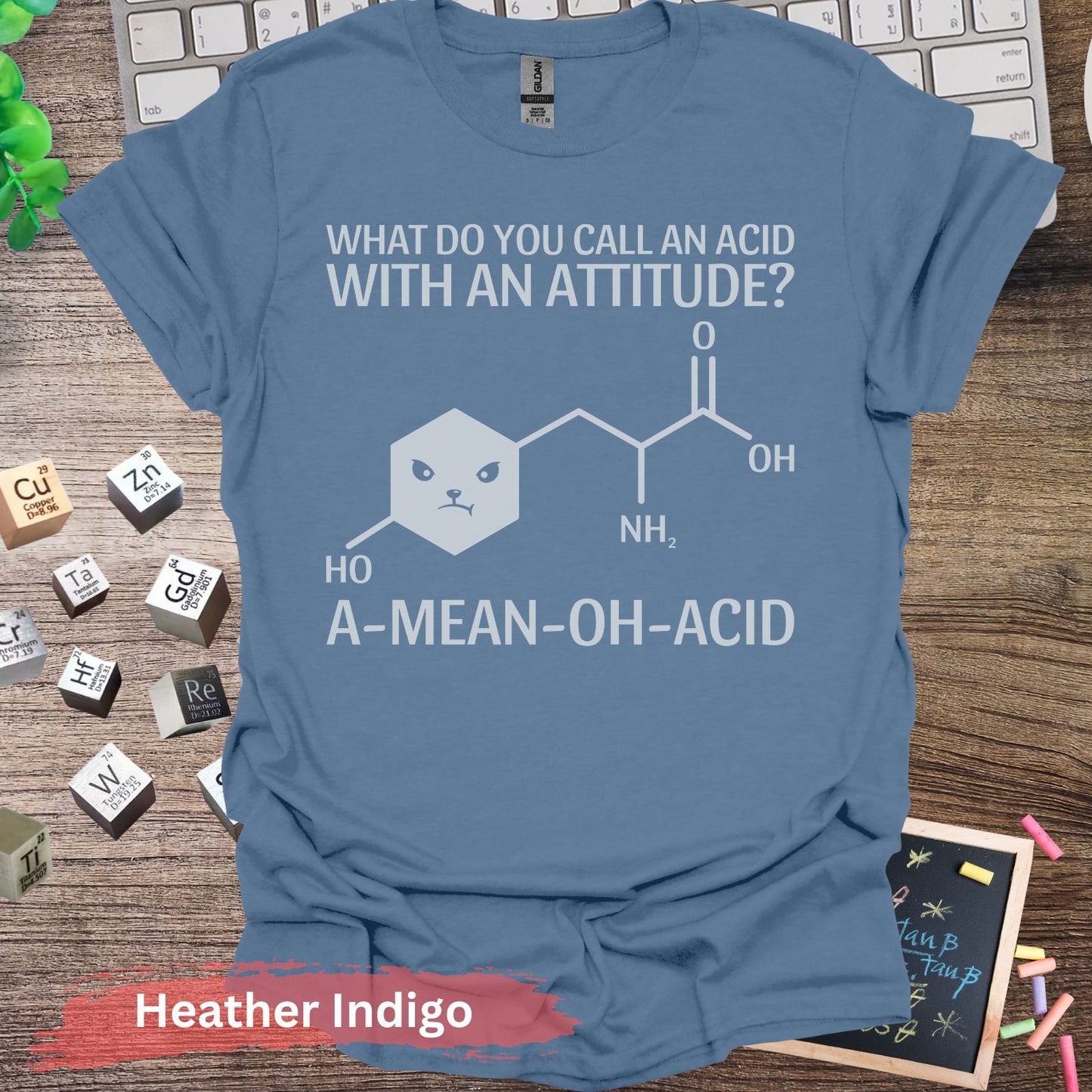 A-MEAN-OH-ACID T-Shirt - Heather Indigo / S - Physical Item