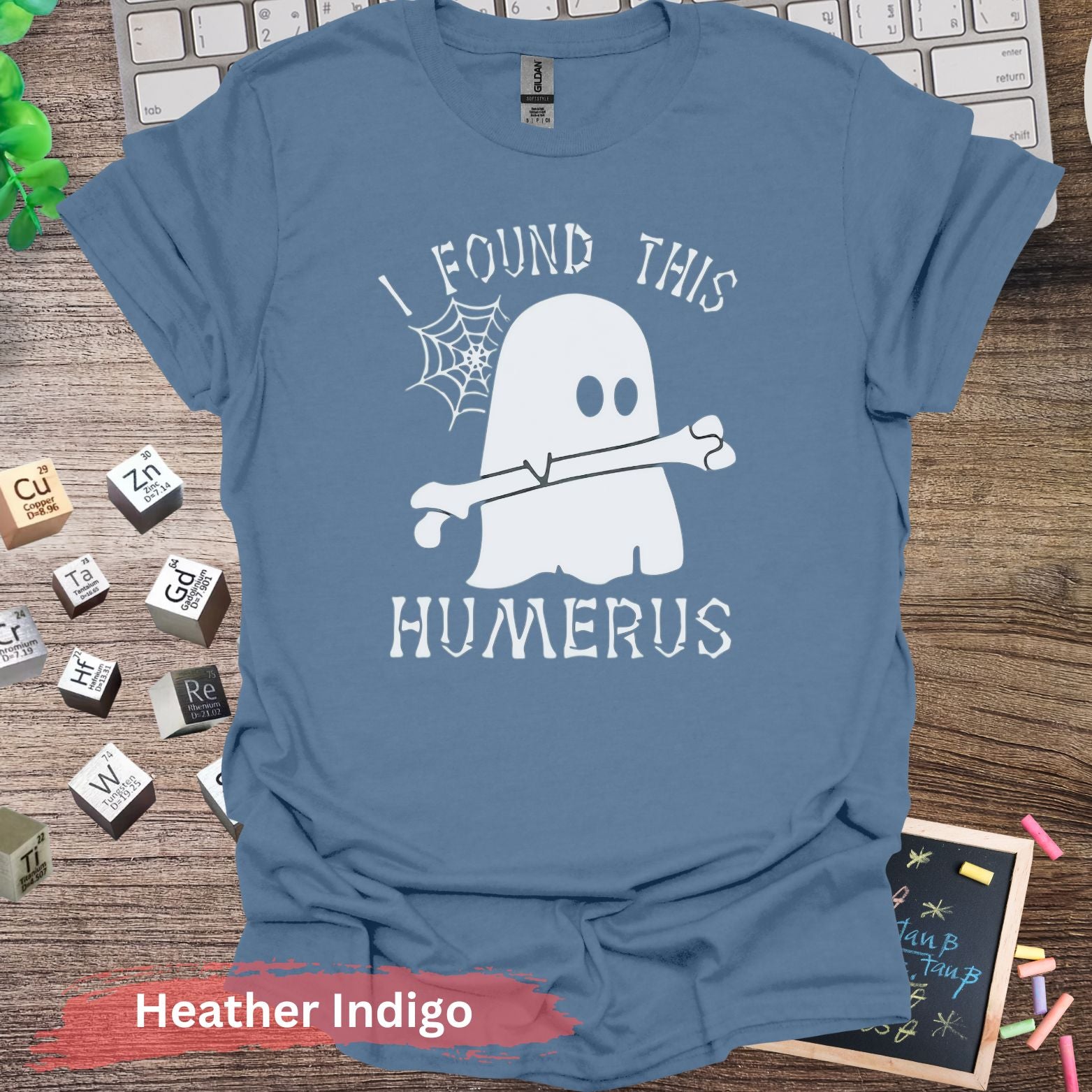 I Found This Humerus T-shirt - S / Heather Indigo - Physical Item