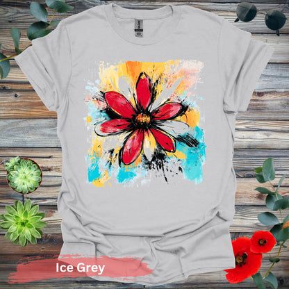 Vivid abstract daisy floral T-shirt - S / Ice Grey - Physical Item