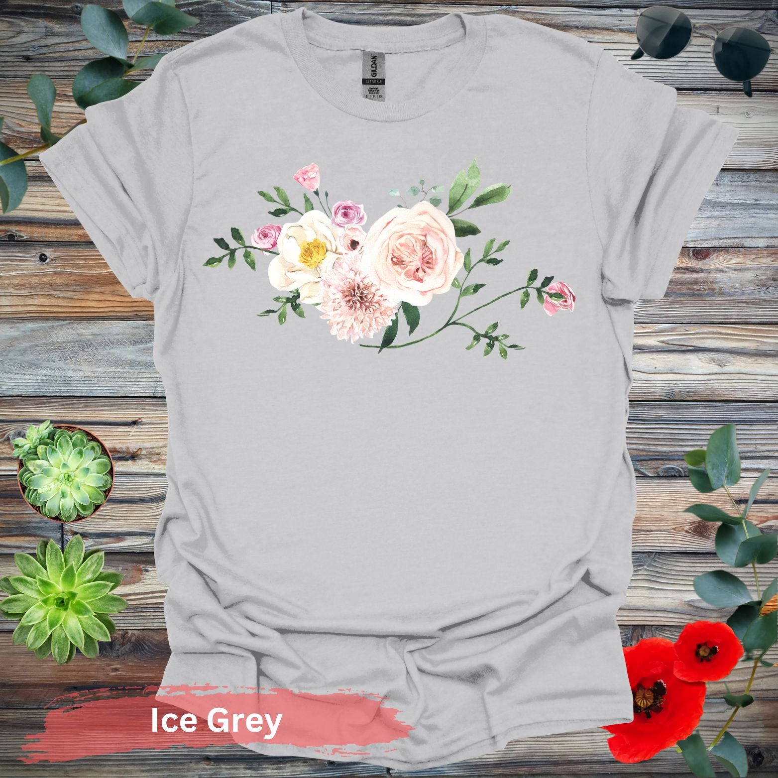 Floral Bouquet T-Shirt - S / Ice Grey - Physical Item