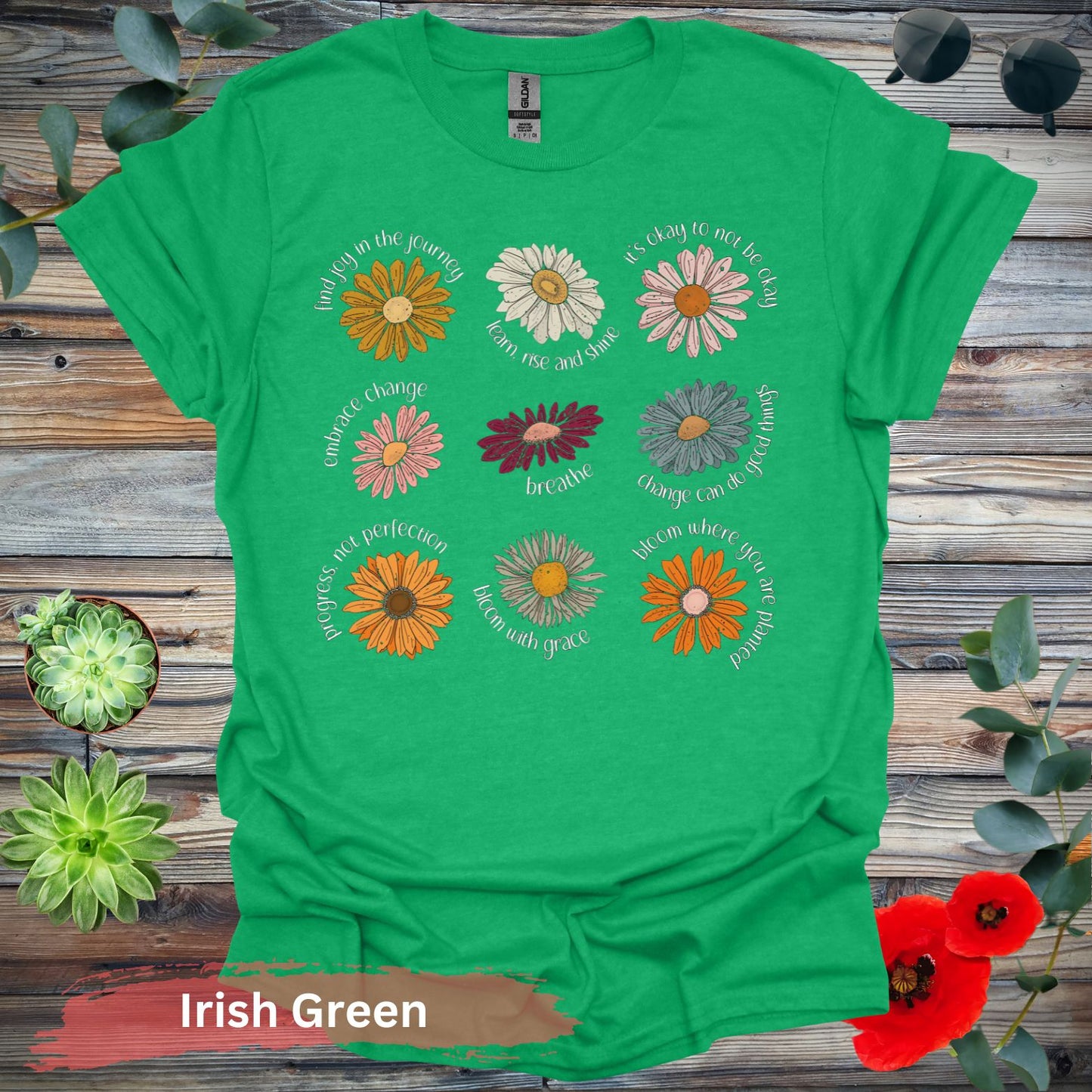 Inspirational Floral T-Shirt - S / Irish Green - Physical Item