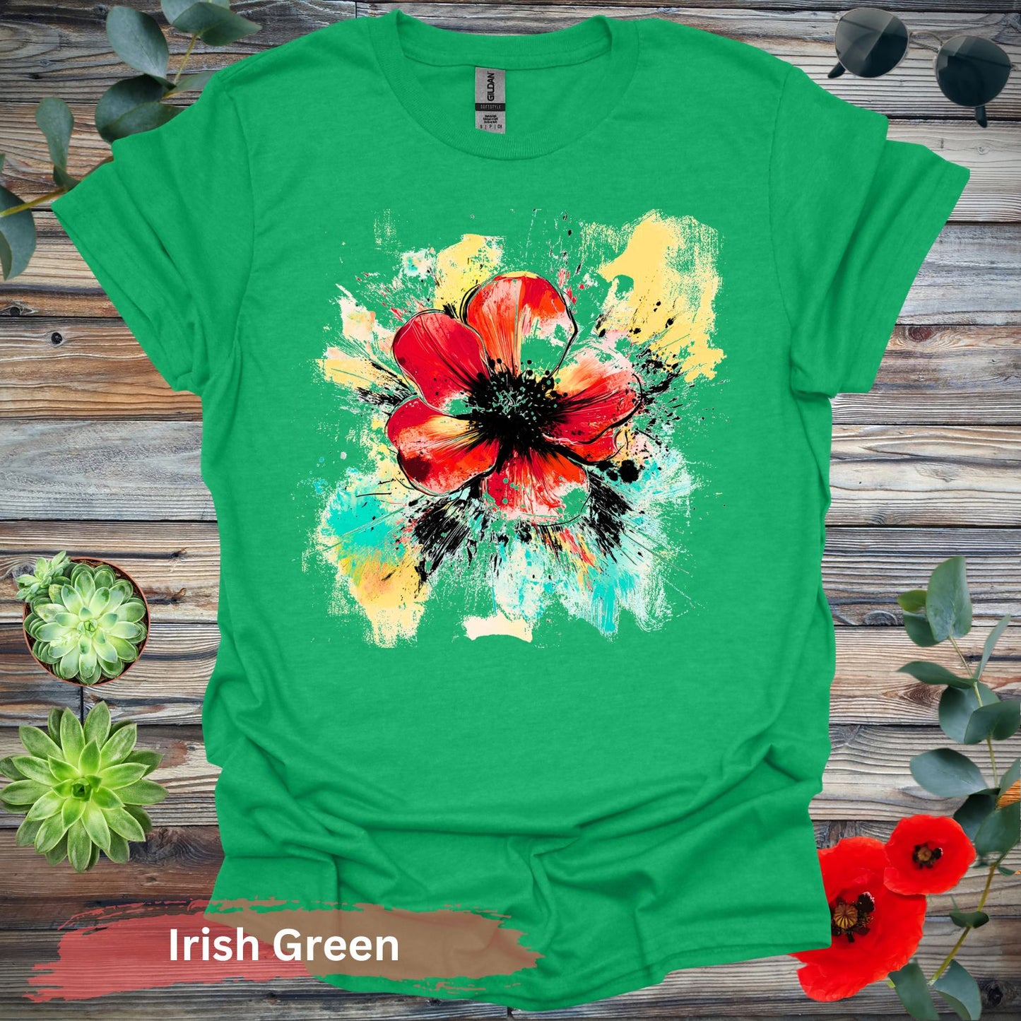 Vivid abstract daisy Graphic T-shirt - S / Irish Green - Physical Item