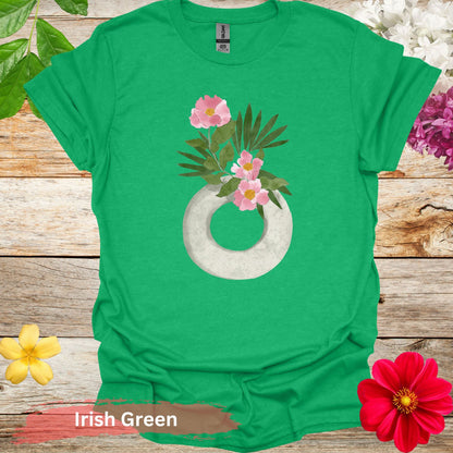 Watercolor Ikebana Camellia Floral T-Shirt - S / Irish Green - Physical Item