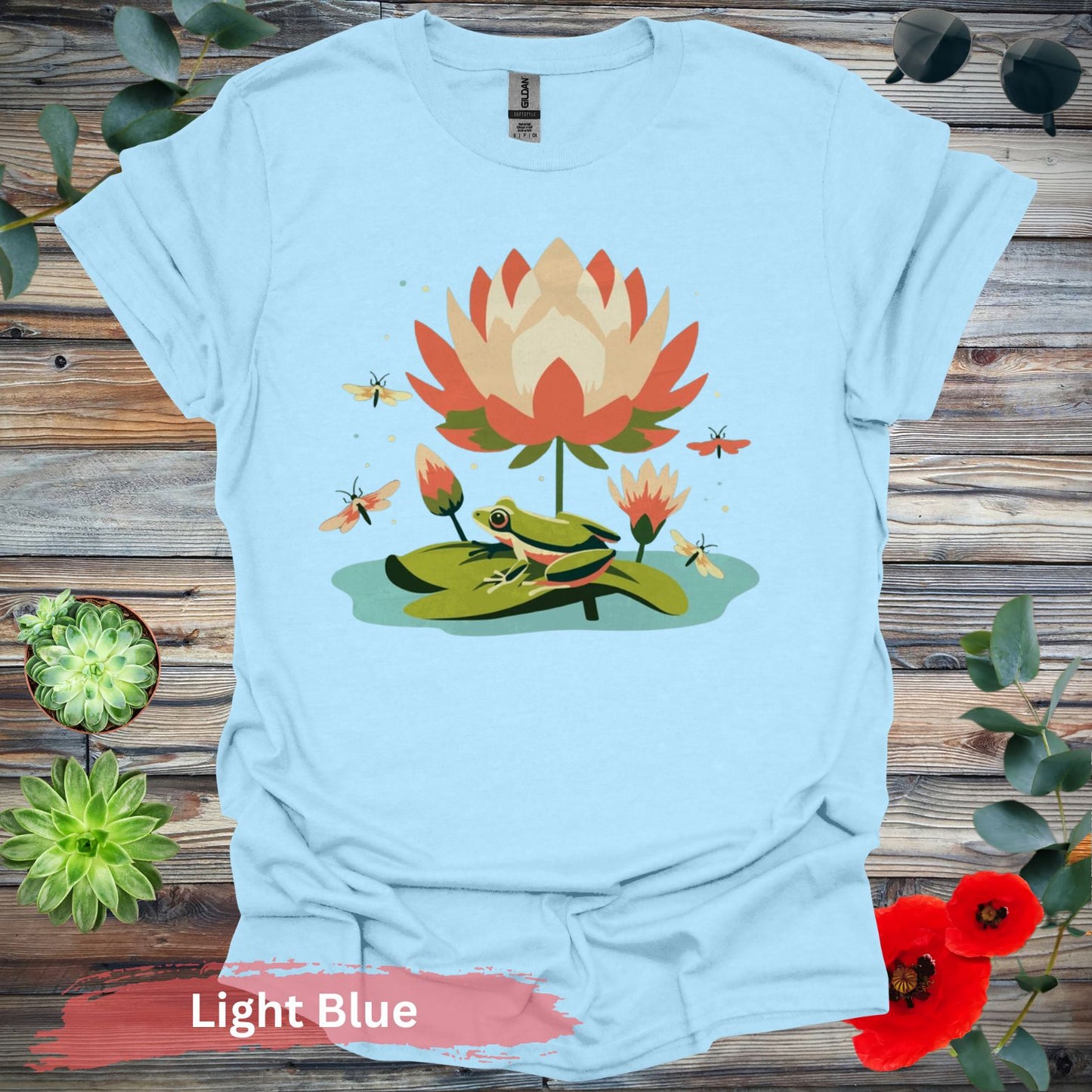 Frog on Lily Pad T-Shirt - S / Light Blue - Physical Item