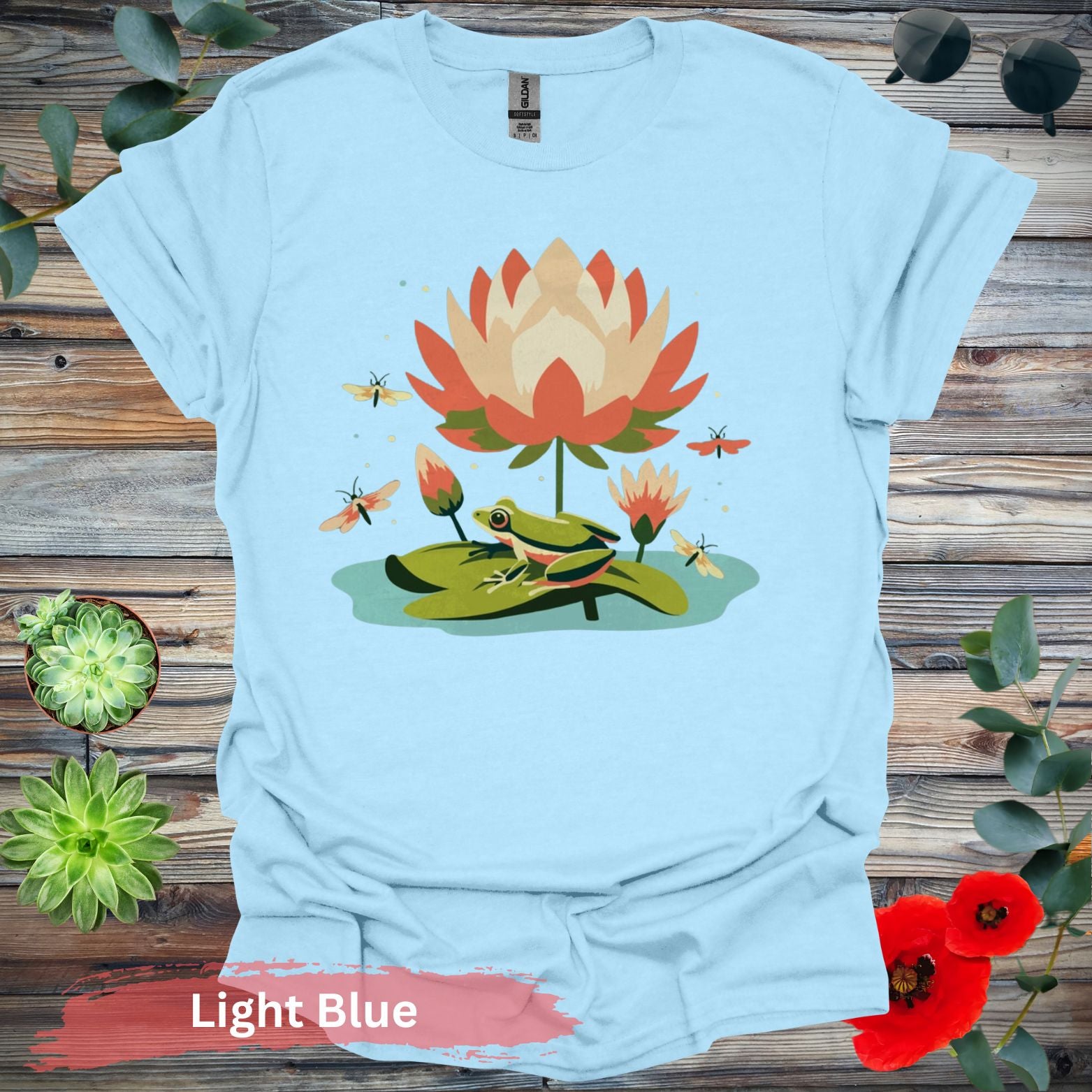 Frog on Lily Pad T-Shirt - S / Light Blue - Physical Item