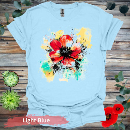 Vivid abstract daisy Graphic T-shirt - S / Light Blue - Physical Item