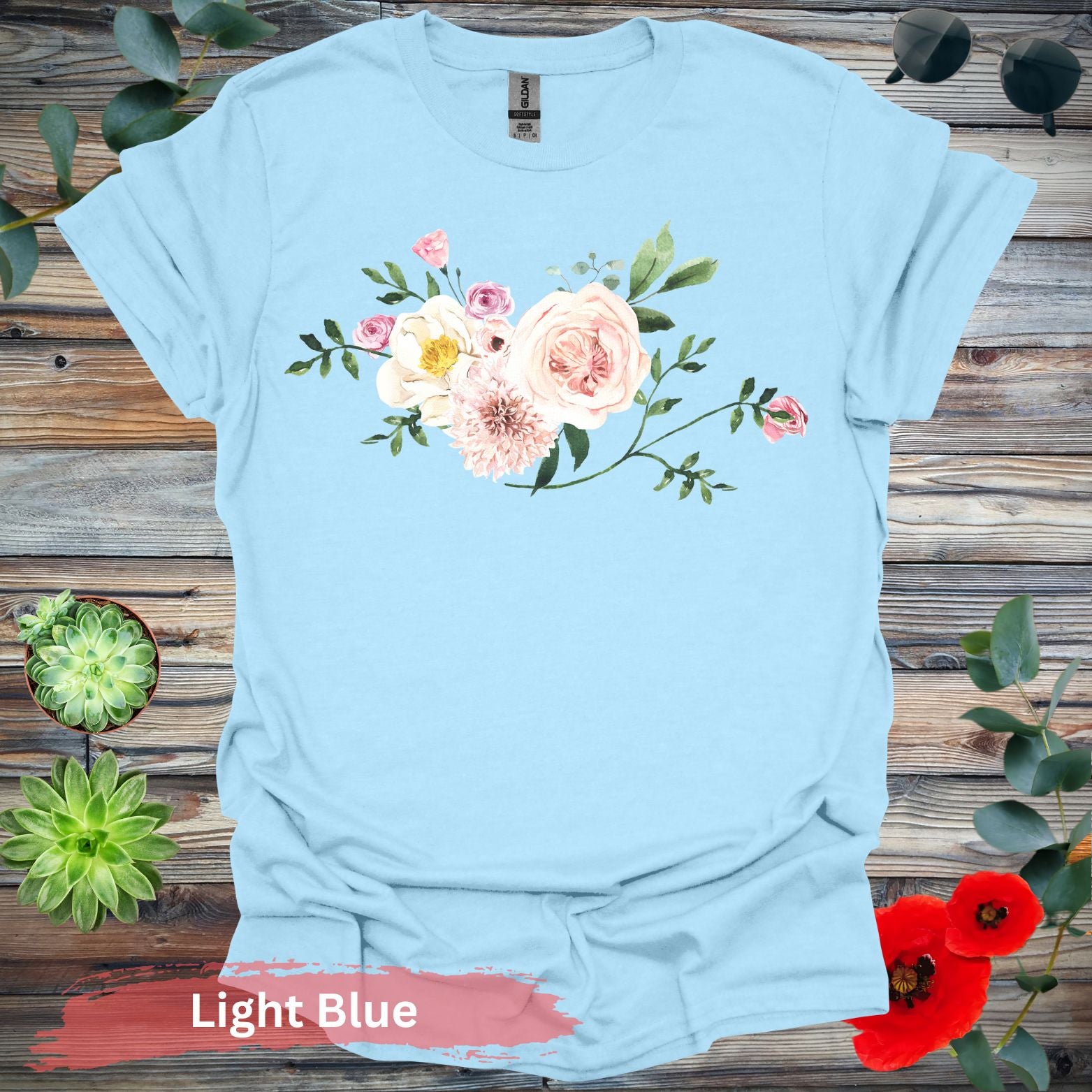 Floral Bouquet T-Shirt - S / Light Blue - Physical Item