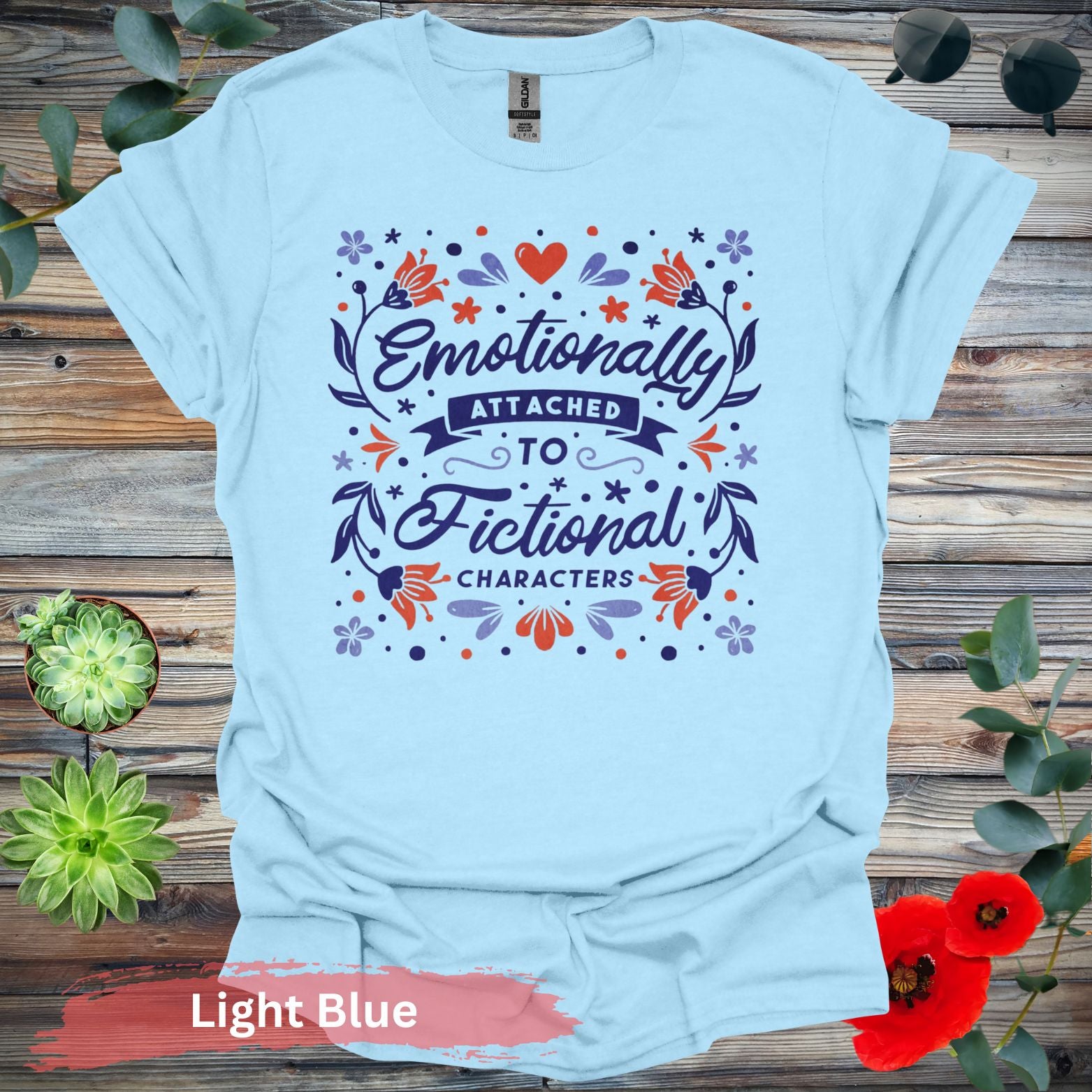 Attached to Fictional Characters T-Shirt - S / Light Blue - Physical Item