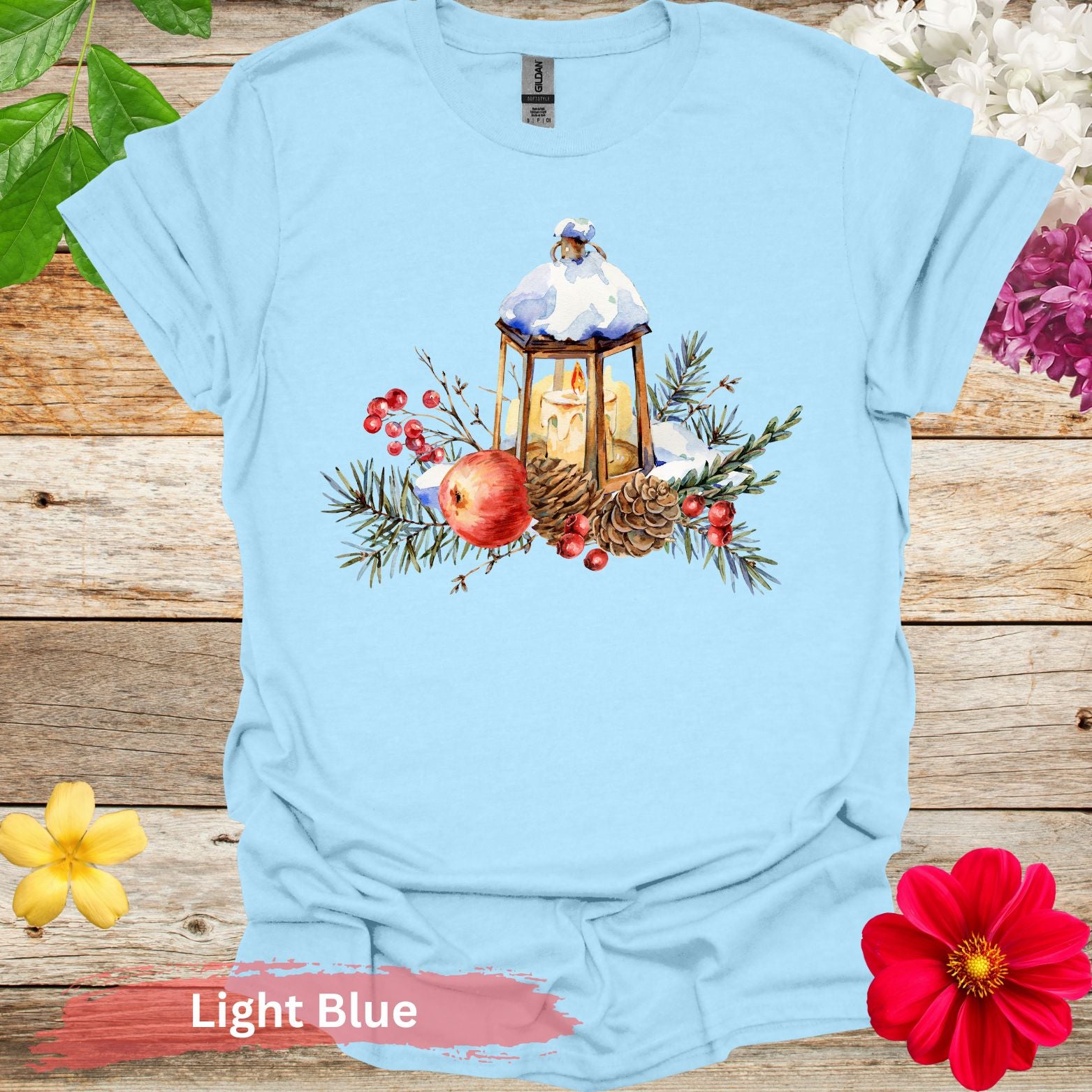 Pinecones and Apples T-Shirt - S / Light Blue - Physical Item