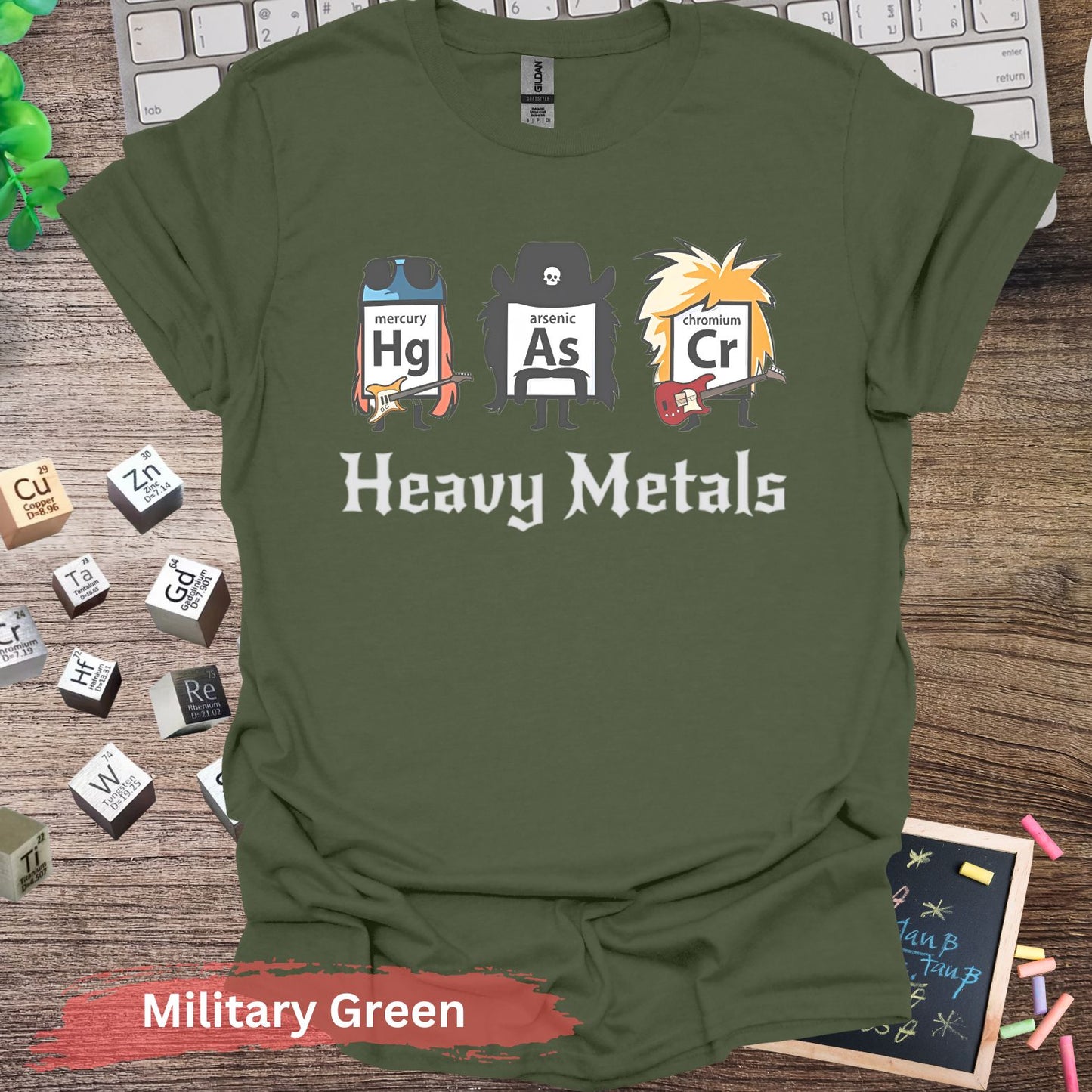 Heavy Metals Periodic Table T-shirt - S / Military Green - Physical Item