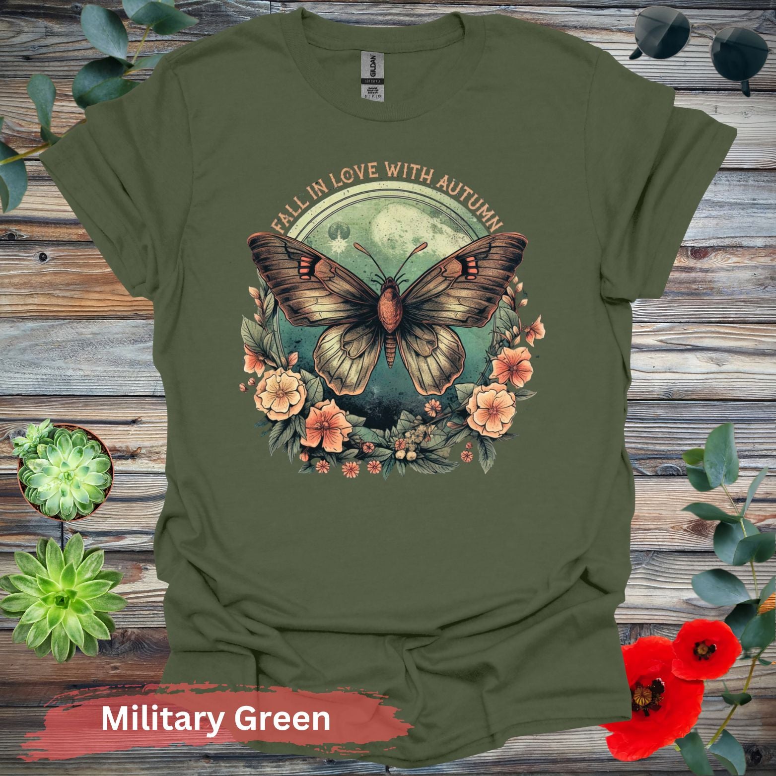 Fall In Love With Autumn T-Shirt - S / Military Green - Physical Item