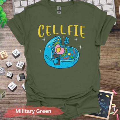 Funny Cellfie Biology T-Shirt - Military Green / S - Physical Item