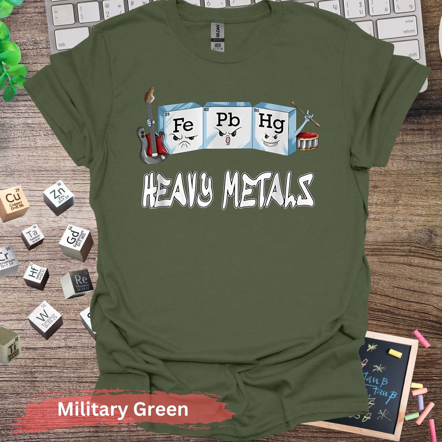 Heavy Metals Funny Science T-shirt - S / Military Green - Physical Item