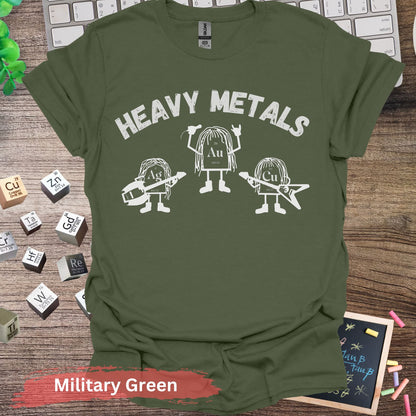 Heavy Metals Band Funny Chemistry T-shirt - Military Green / S - Physical Item