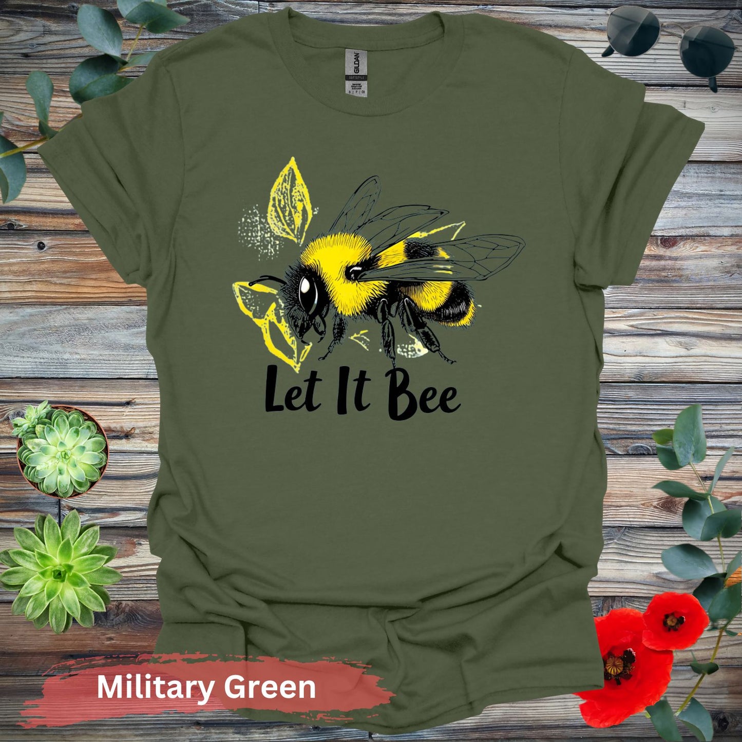 Let It Bee Graphic T-shirt - S / Military Green - Physical Item