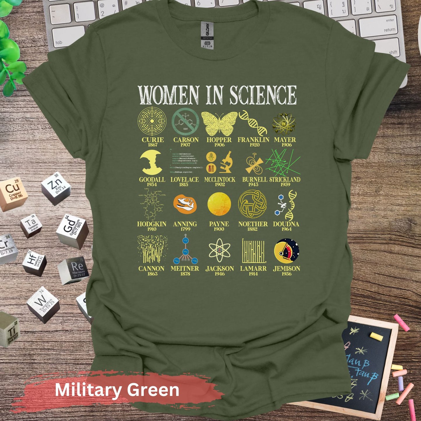 Inspirational Women in Science T-Shirt - Military Green / S - Physical Item