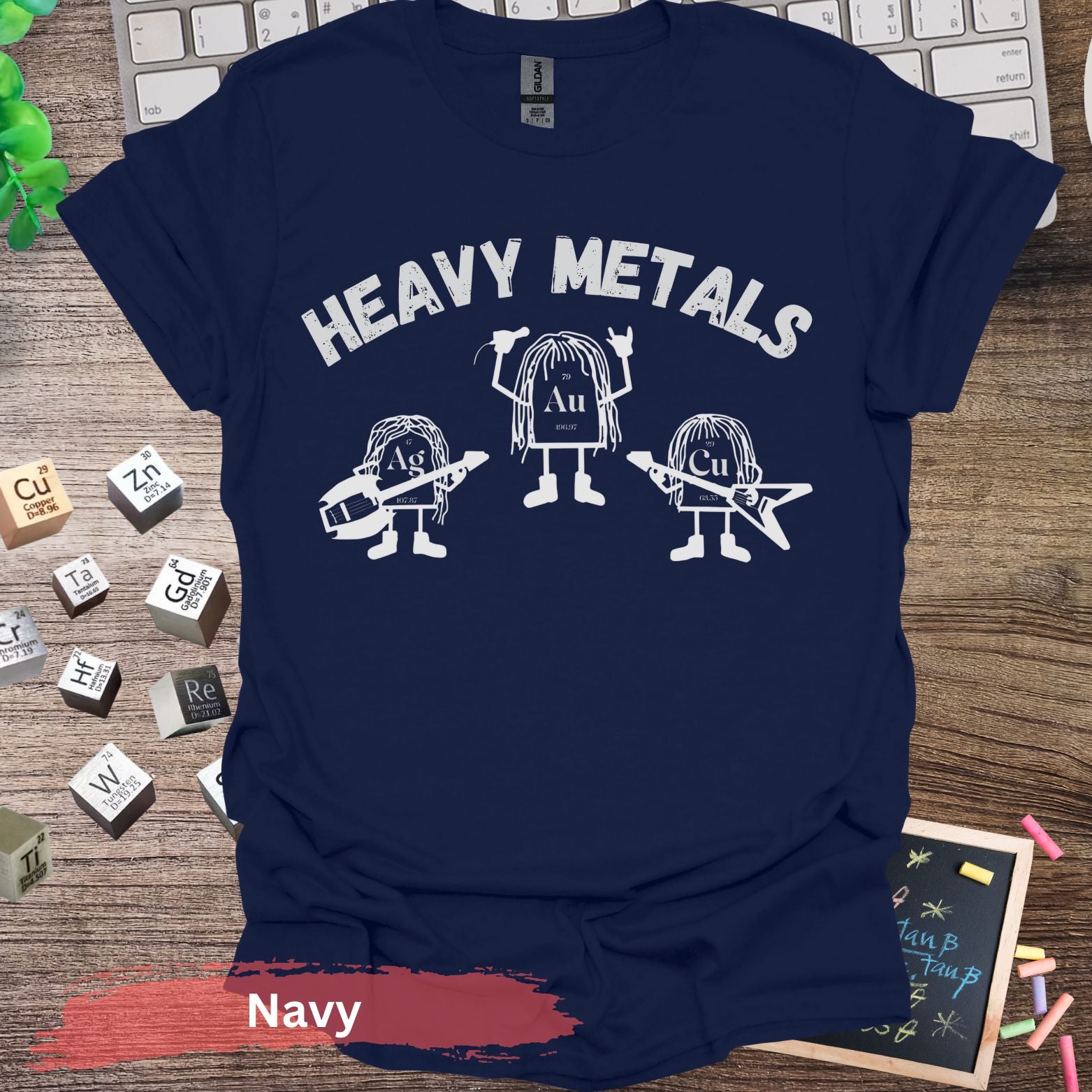 Heavy Metals Band Funny Chemistry T-shirt - Navy / S - Physical Item