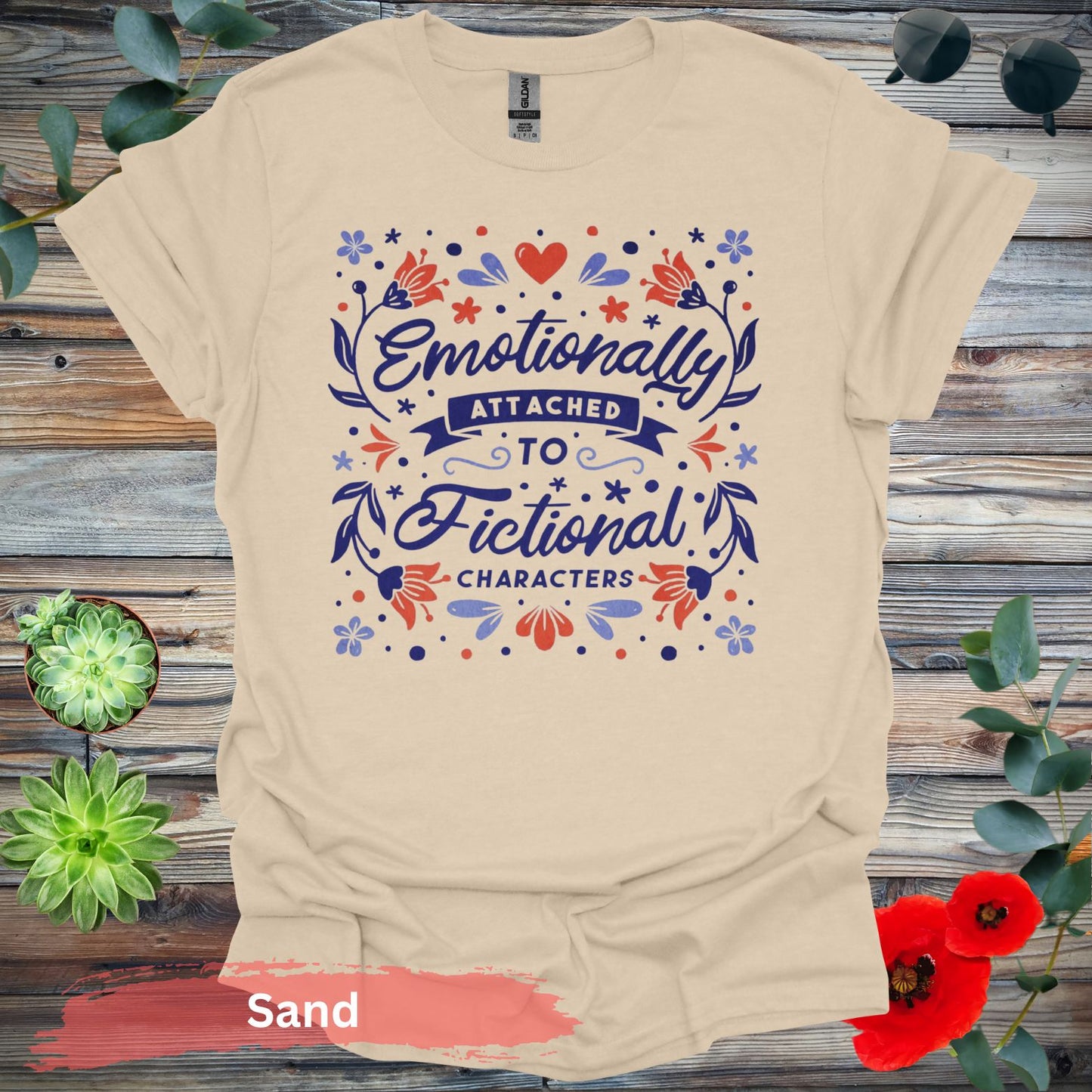 Attached to Fictional Characters T-Shirt - S / Sand - Physical Item