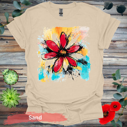 Vivid abstract daisy floral T-shirt - S / Sand - Physical Item