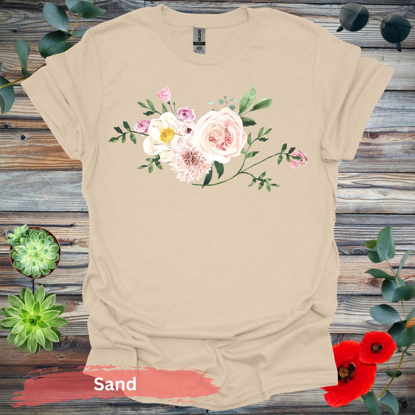 Floral Bouquet T-Shirt - S / Sand - Physical Item