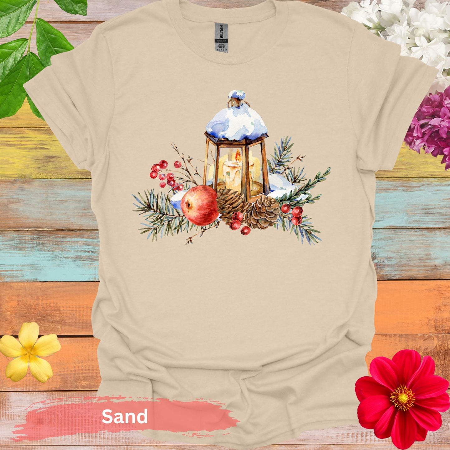 Pinecones and Apples T-Shirt - S / Sand - Physical Item