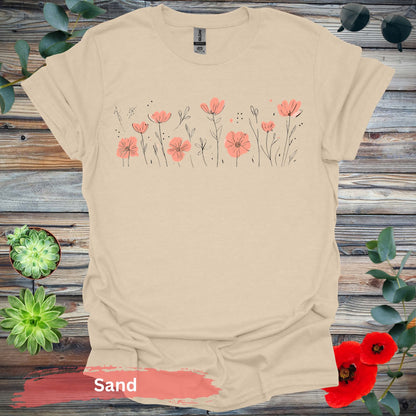 Orange Flowers Line Art T-Shirt - S / Sand - Physical Item