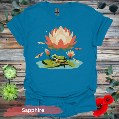 Frog on Lily Pad T-Shirt - S / Sapphire - Physical Item