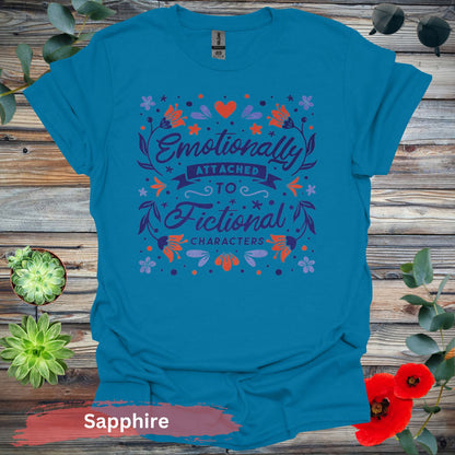 Attached to Fictional Characters T-Shirt - S / Sapphire - Physical Item