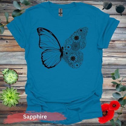 Floral and Butterfly T-Shirt - S / Sapphire - Physical Item