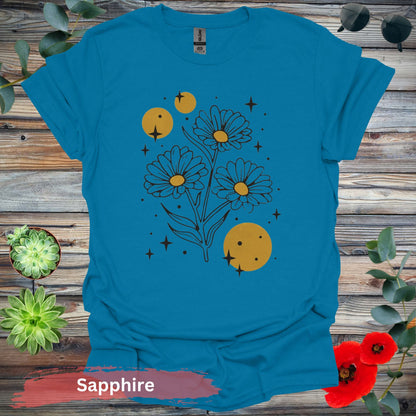 Daisy and Starburst Graphic Design T-Shirt - S / Sapphire - Physical Item