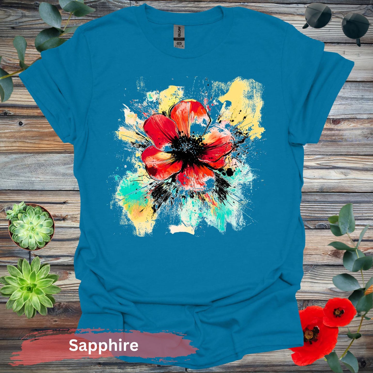 Vivid abstract daisy Graphic T-shirt - S / Sapphire - Physical Item