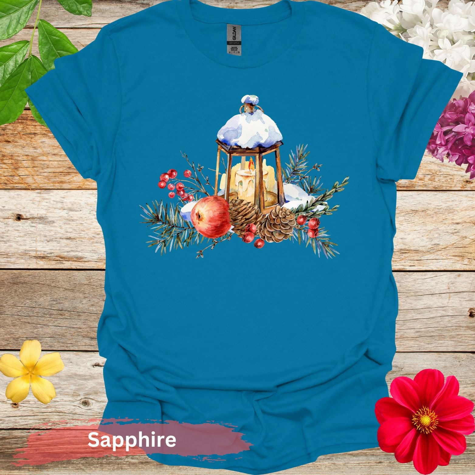 Pinecones and Apples T-Shirt - S / Sapphire - Physical Item