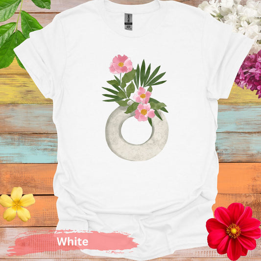 Watercolor Ikebana Camellia Floral T-Shirt - S / White - Physical Item