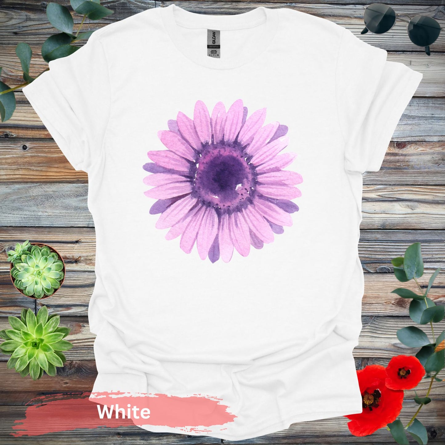 Purple Watercolor Flower T-shirt - S / White - Physical Item