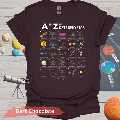 A to Z of Astrophysics T-shirt - S - Unisex / Dark Chocolate - Physical Item