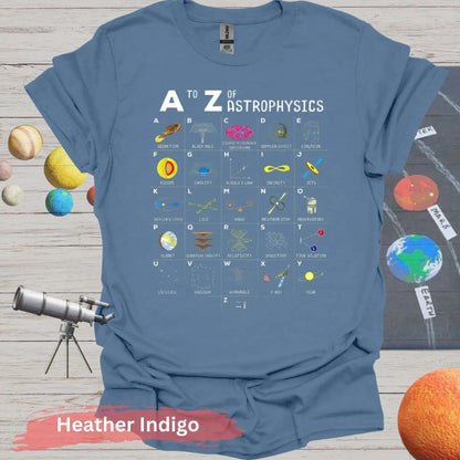 A to Z of Astrophysics T-shirt - S - Unisex / Heather Indigo - Physical Item